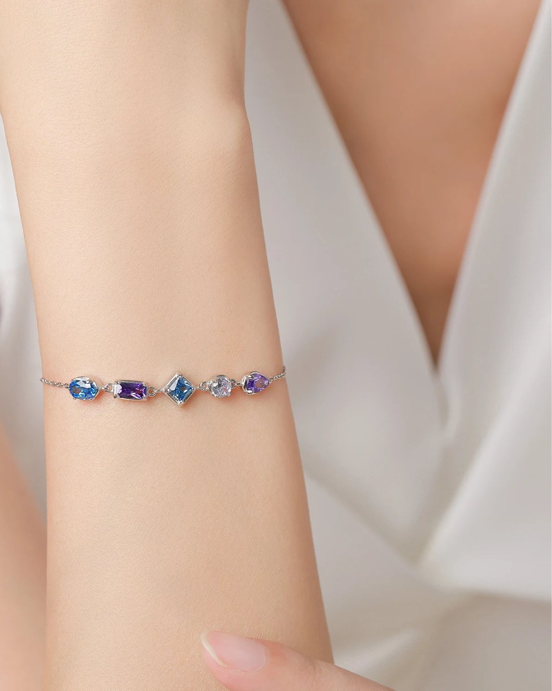 Pulseira Luxo Gaviare Zircônias Azuis e Roxas em Prata 925